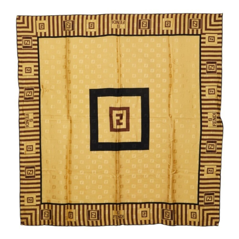 Fendi Zucca Scarf/Muffler, Large Size, Yellow/Black Silk, Women's FENDI